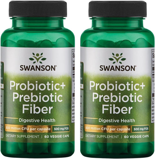 Swanson Prebiotic and Probiotic Fiber Capsules - Supports Digestive and Immune Health - Promotes Regularity and GI Tract Health - 60 Capsules, 500 Million CFU Each - Pack of 2