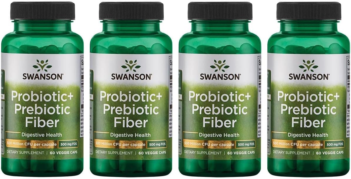 Swanson Prebiotic and Probiotic Fiber Capsules - Supports Digestive and Immune Health - Promotes Regularity and GI Tract Health - 60 Capsules per Pack