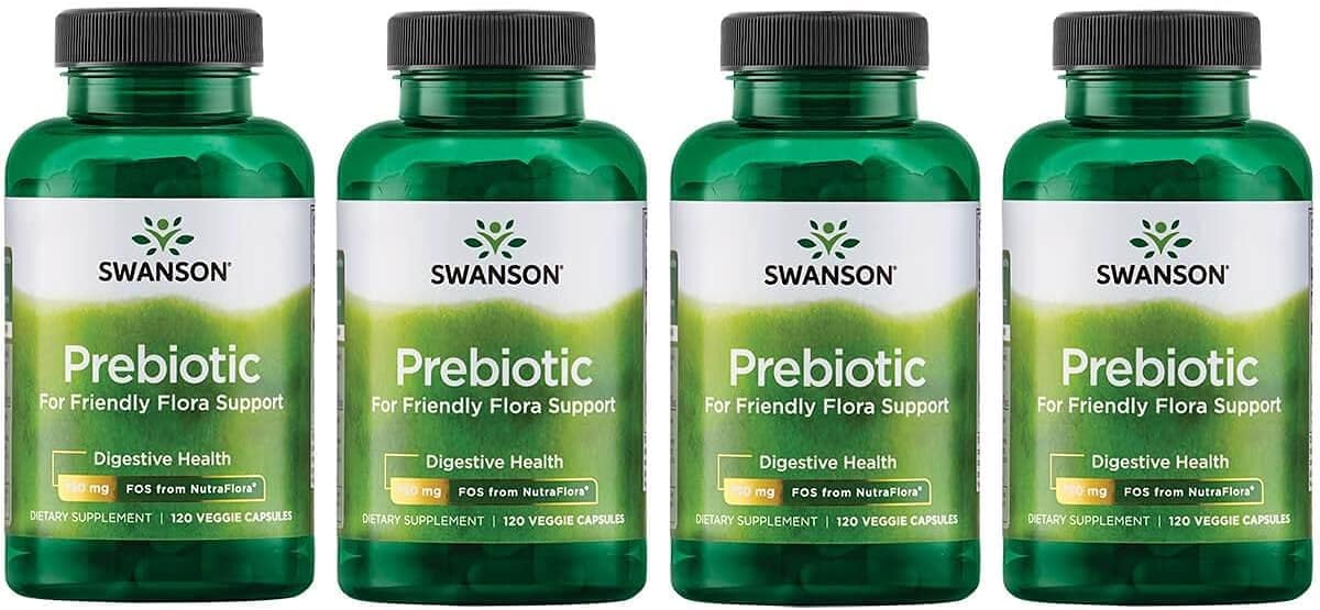Swanson Prebiotic Capsules - 120 Capsules, 750mg Each - Supports Digestive and Immune Health - Pack of 4