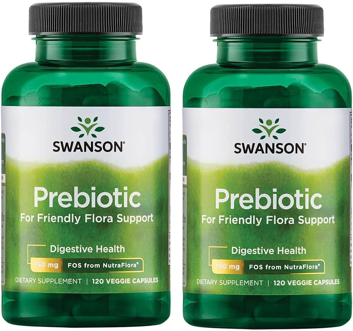 Swanson Prebiotic Capsules 2 Pack - Supports Friendly Flora & Digestive Health - Promotes Gut & Immune Health - 120 Veggie Capsules, 750mg