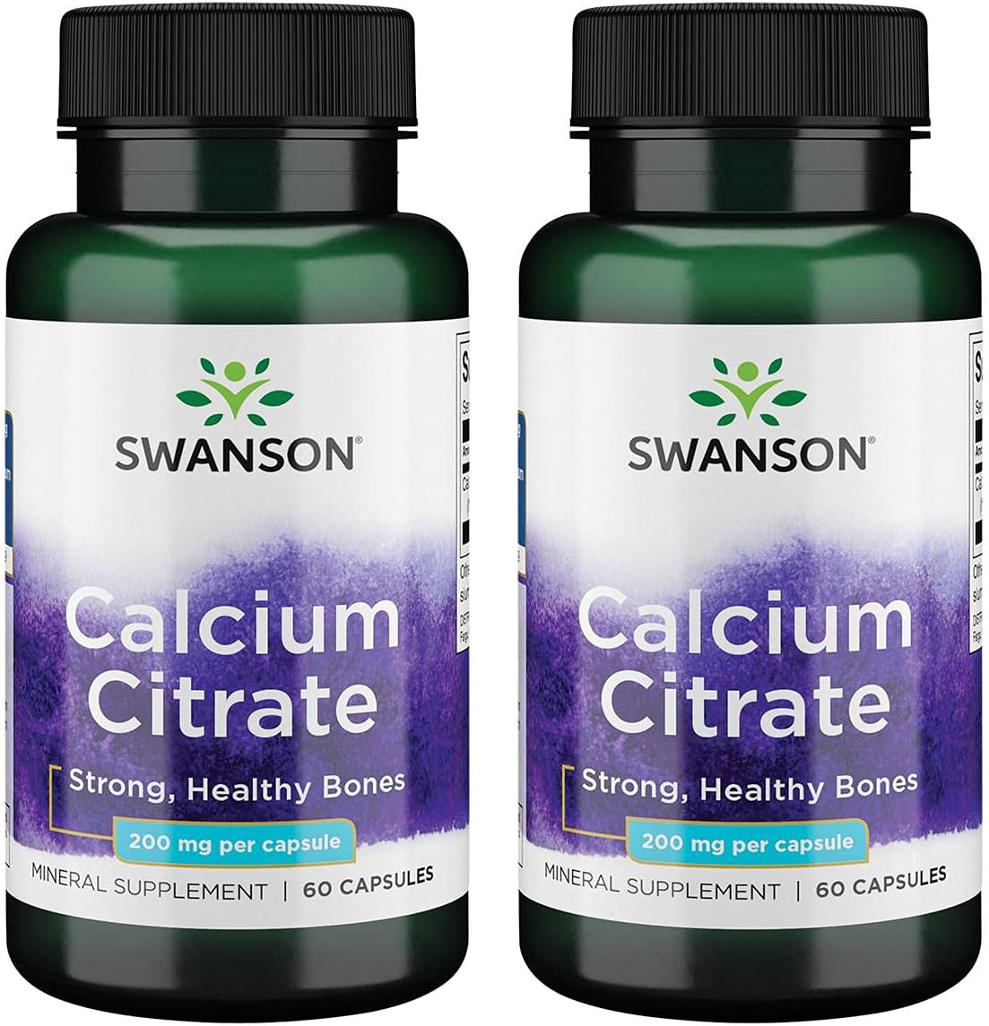 Swanson Premium Brand Calcium Citrate Capsules - 200 mg - 60 Count - Pack of 2
