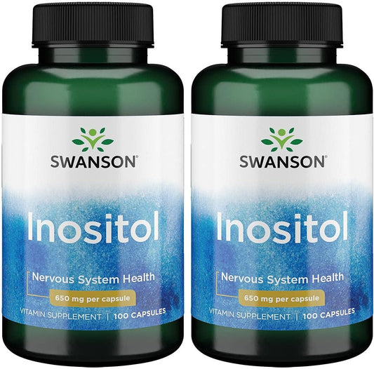 Swanson Premium Brand Inositol 650 mg - 2 Pack of 100 Capsules