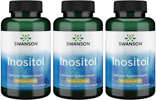 Swanson Premium Brand Inositol 650mg 100 Capsules - Pack of 3