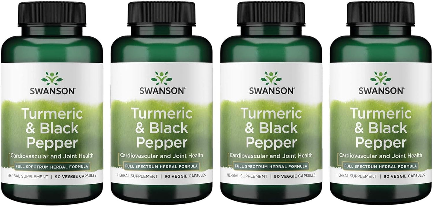 Swanson Premium Turmeric and Black Pepper Capsules for Antioxidant, Digestion, and Joint Support - 90 Capsules (4 Pack)