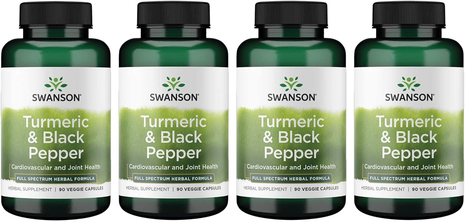Swanson Premium Turmeric and Black Pepper Capsules for Antioxidant, Digestion, and Joint Support - 90 Capsules (4 Pack)