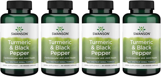 Swanson Premium Turmeric and Black Pepper Capsules for Antioxidant, Digestion, and Joint Support - 90 Capsules (4 Pack)