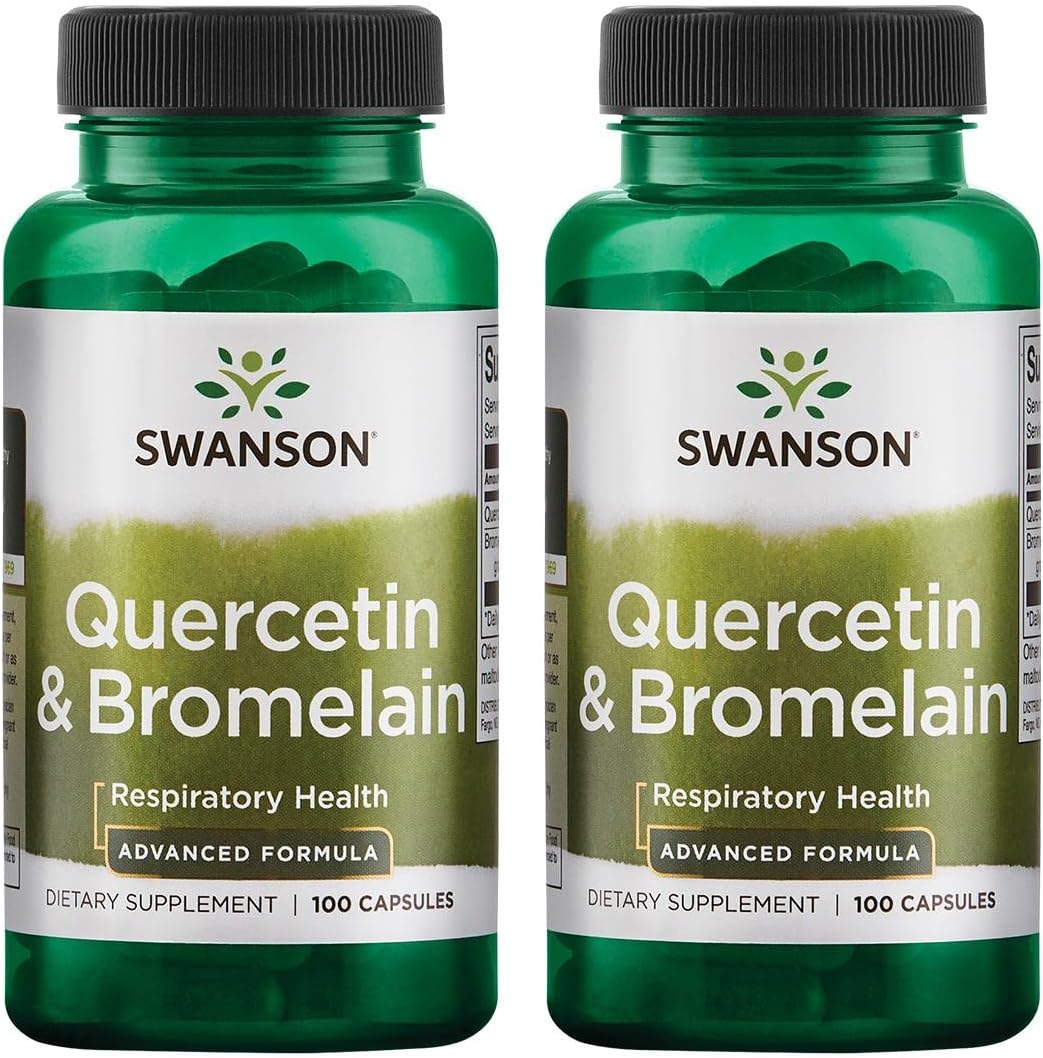 Swanson Quercetin & Bromelain Capsules for Respiratory & Immune Health - 200 Caps - 500mg Quercetin/156mg Bromelain - 2 Pack