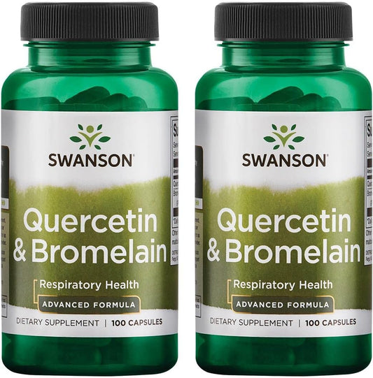 Swanson Quercetin & Bromelain Capsules for Respiratory & Immune Health - 200 Caps - 500mg Quercetin/156mg Bromelain - 2 Pack