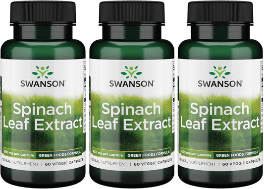 Swanson Spinach Leaf Extract Capsules - Herbal Supplement for Overall Health - Green Foods Formula with Thylakoids & Chlorophyll - 3 Pack of 60 Veggie Capsules, 650mg