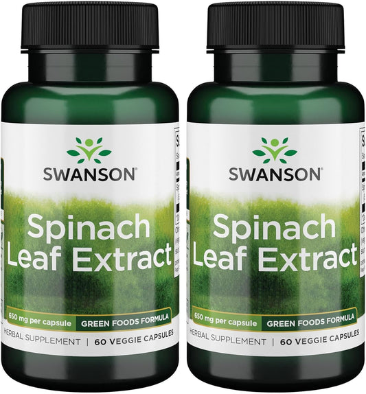 Swanson Spinach Leaf Extract Capsules - Herbal Supplement for Overall Health - Green Foods Formula with Thylakoids & Chlorophyll - 2 Pack of 60 Veggie Capsules