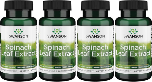 Swanson Spinach Leaf Extract Capsules - Natural Health Supplement with Thylakoids & Chlorophyll - 60 Veggie Capsules, 650mg - Pack of 4