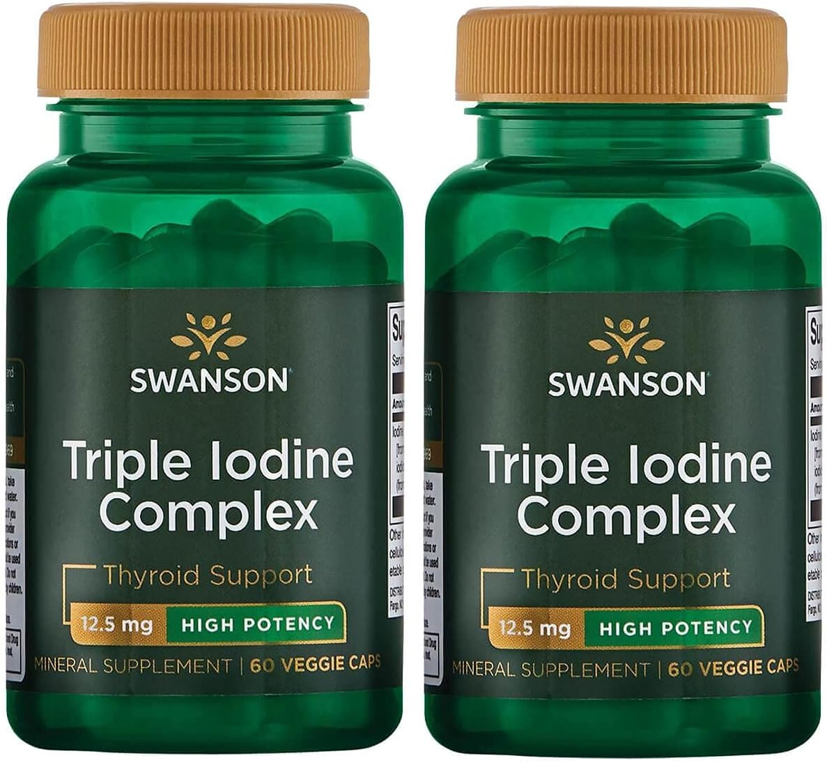 Swanson Triple Iodine Complex 2 Pack - Natural Supplement for Thyroid Support, Metabolic Function, Red Blood Cell Production, & Heart Health - 60 Veggie Capsules, 12.5mg