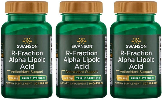 Swanson Triple Strength R-Fraction Alpha Lipoic Acid Capsules - Supports Healthy Blood Pressure with Essential Nutrients - 3 Pack of 30 Capsules, 300mg