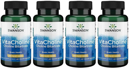 Swanson Ultra Vitacholine Choline Bitartrate 300 mg 60 Veg Capsules - Pack of 4