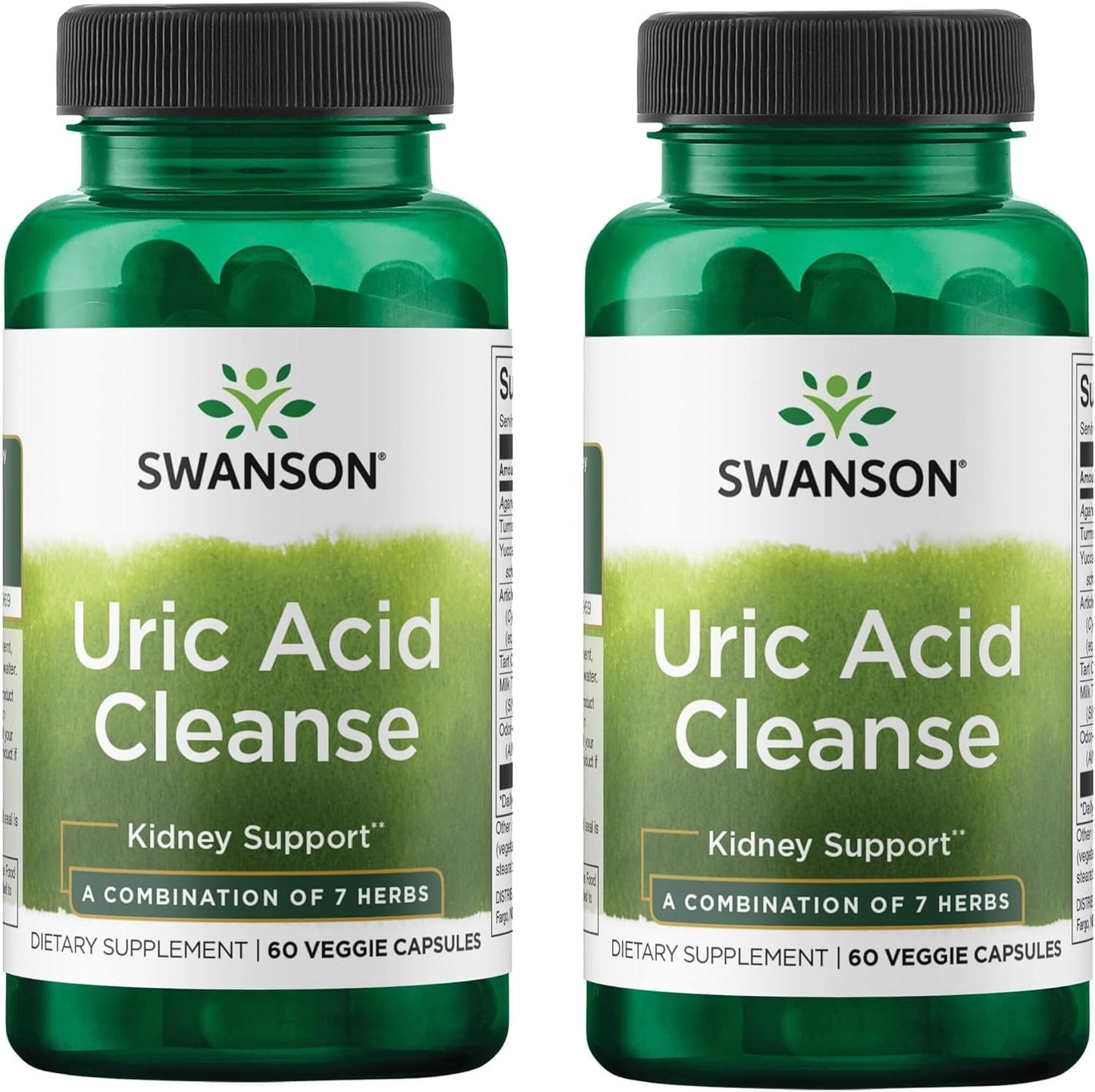Swanson Uric Acid Cleanse Supplement - Supports Kidney Health with 7 Powerful Herbs - 2 Pack of 60 Veggie Capsules