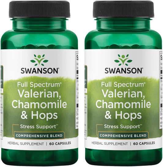 Swanson Valerian, Chamomile, and Hops Herbal Supplement for Relaxation and Wellness - 120 Capsules in 2 Pack