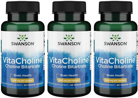 Swanson Vitacholine Choline Bitartrate 300 mg - 180 Veg Caps (3-Pack)