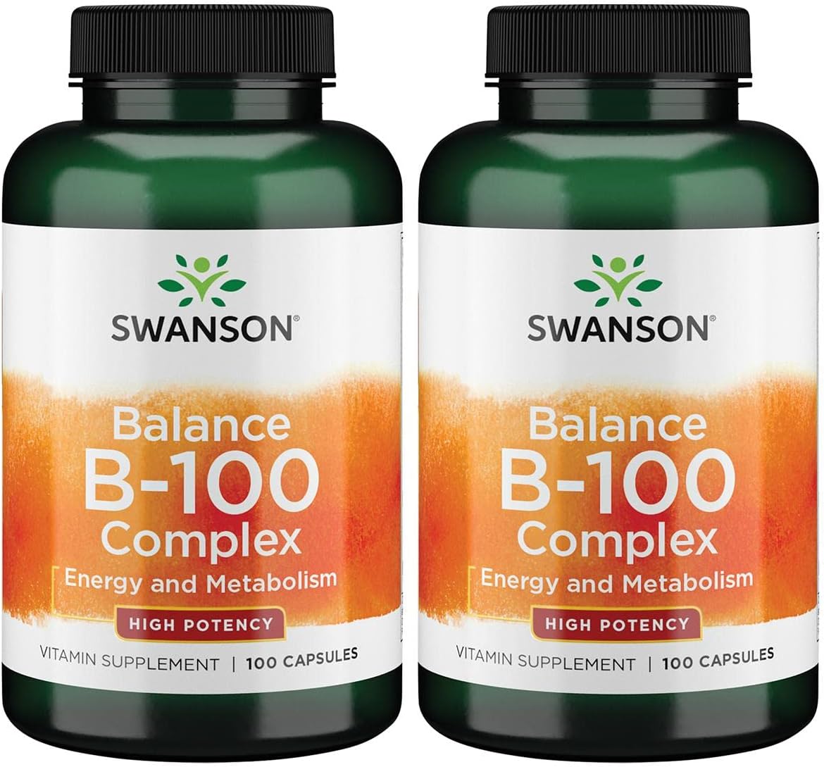 Swanson Vitamin B-100 Capsules - High Potency Energy & Metabolism Support Supplement for Heart, Brain, and Nervous System Health - 200 Capsules Total