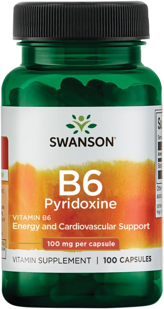 Swanson Vitamin B-6 Capsules - 100mg for Cardio Health and Energy Metabolism Support