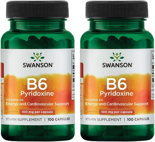 Swanson Vitamin B-6 (Pyridoxine) Capsules for Cardio Health & Energy Metabolism - 200 Count Pack