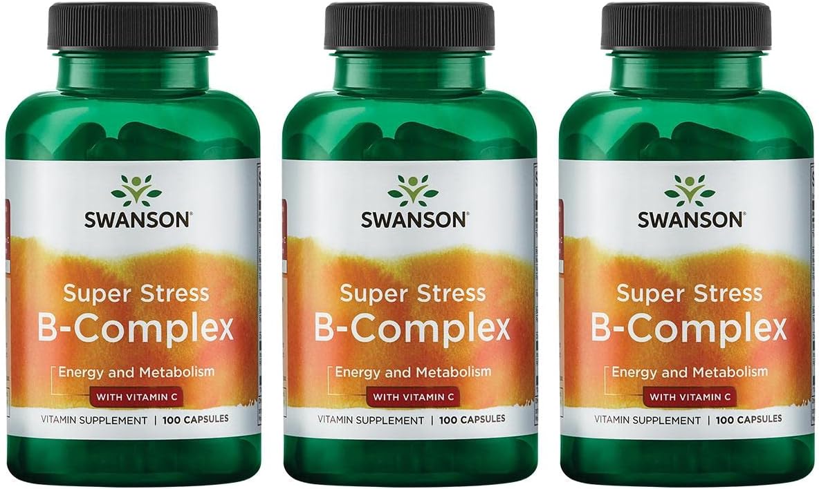 Swanson Vitamin B-Complex with Vitamin C Capsules - Stress Relief, Energy Support, Immune Health - Metabolism & Nervous System Support - 100 Capsules (3 Pack)