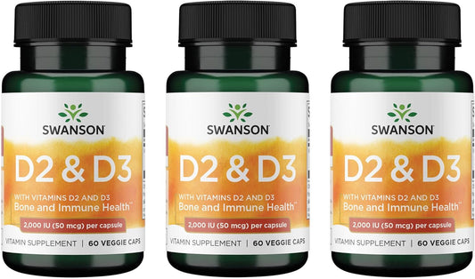 Swanson Vitamin D Complex - 3 Pack of 60 Veggie Capsules with Vitamins D2 & D3 for Bone, Dental & Immune Health - Vitamin Supplement with 50 mcg