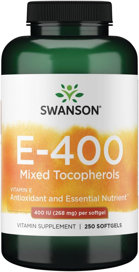 Swanson Vitamin E Mixed Tocopherols 400 IU (268mg) 250 Softgels - Antioxidant Supplement for Immune Support and Skin Health
