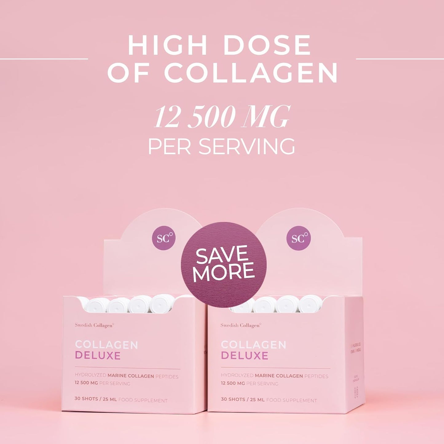 Swedish Collagen Deluxe Bundle - 30 Shots x 2, 8-Week Supply, 12500mg Marine Collagen, Hyaluronic Acid, Biotin, Vitamin C, Sugar-Free