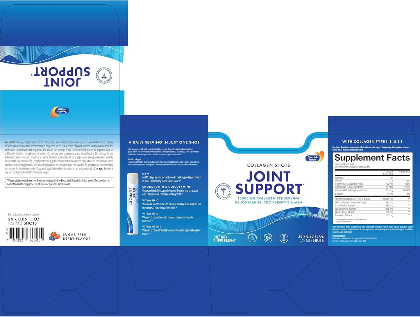 Swedish Nutra Joint Support Shots - Collagen & Turmeric - 20 Shots - Sugar-Free