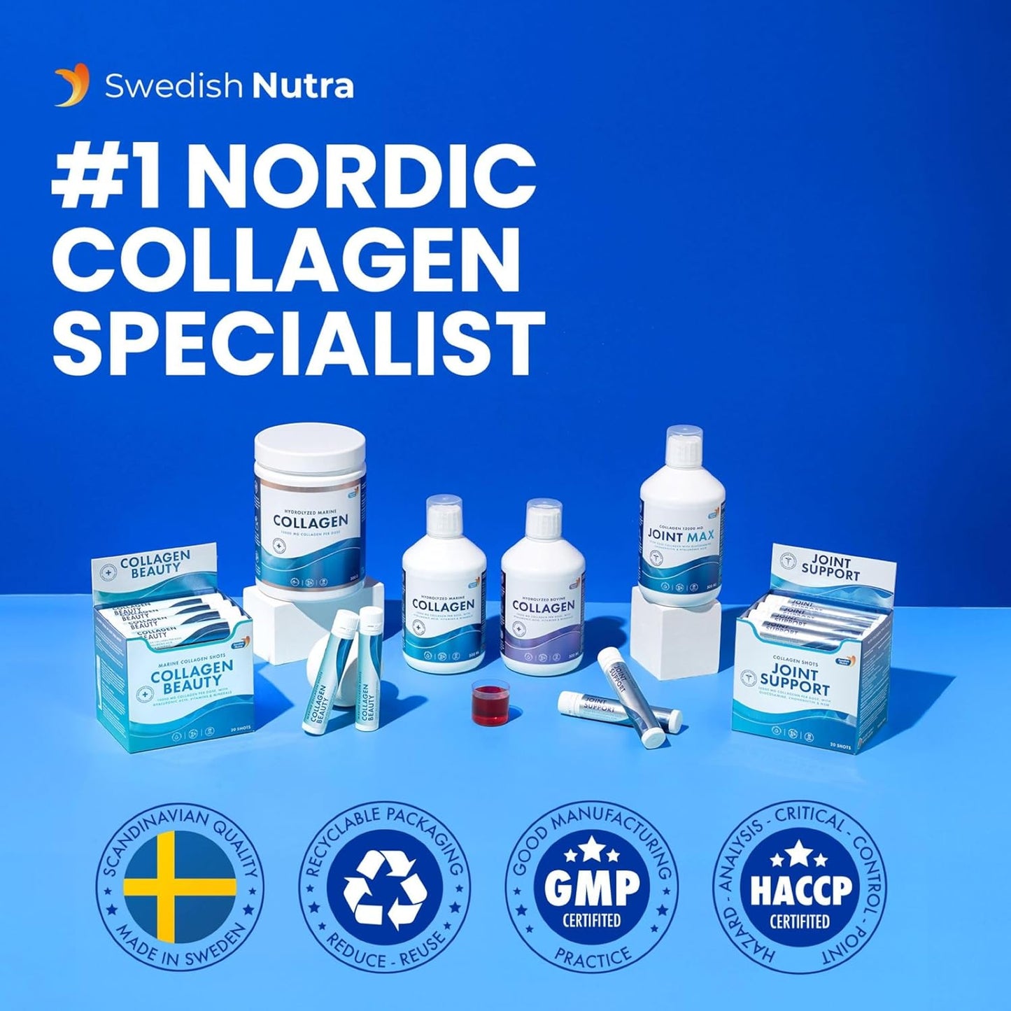 Swedish Nutra Liquid Collagen 10000mg with Hyaluronic Acid and Biotin in Natural Flavor - 500ml Bottle, Sugar-Free - Promotes Healthier Skin, Hair, and Nails - High Absorption Formula - 20 Day Supply