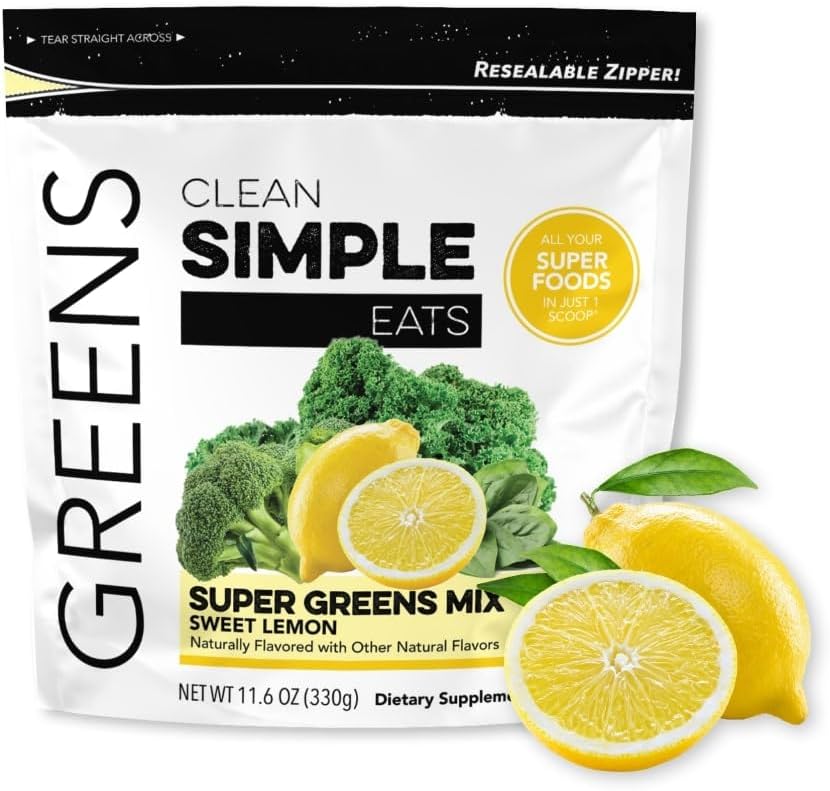 Sweet Lemon Greens Powder Mix - Superfood Smoothie & Juice Mix with Chlorella & Spirulina - Gluten Free & Organic (30 Servings)