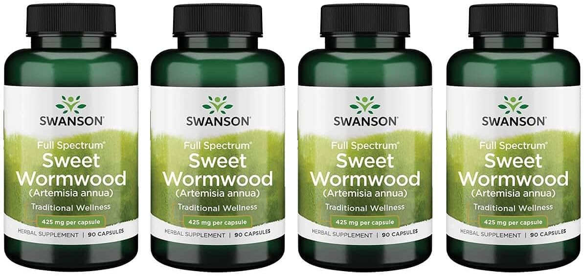 Sweet Wormwood Herbal Supplement - Supports Gut Health, Microbial Balance, and Digestive Health - With Artemisinin - 90 Capsules, 425mg - Pack of 4 Bottles