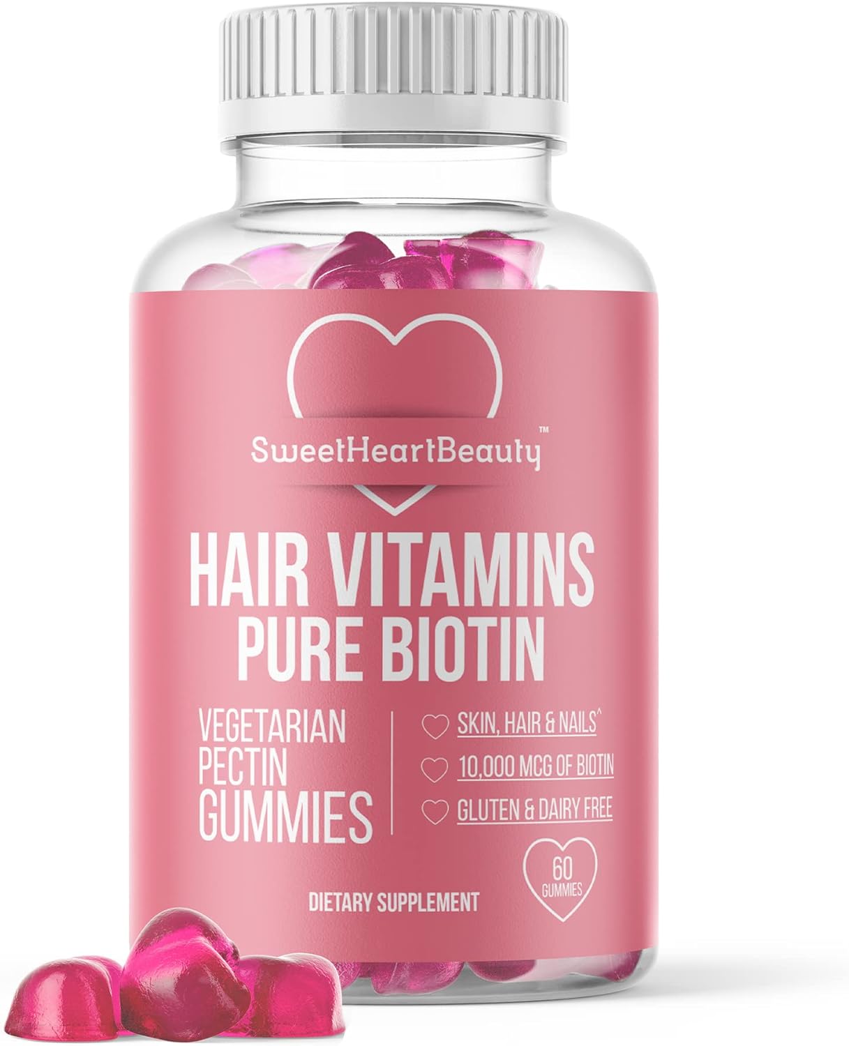 SweetHeartBeauty Biotin Gummies 10000mcg for Hair Skin Nails - Hair Vitamin - Non-GMO, Vegan Hair Growth Supplement - 60 Chewables