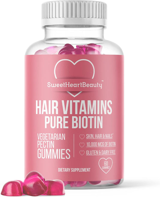 SweetHeartBeauty Biotin Gummies 10000mcg for Hair Skin Nails - Hair Vitamin - Non-GMO, Vegan Hair Growth Supplement - 60 Chewables