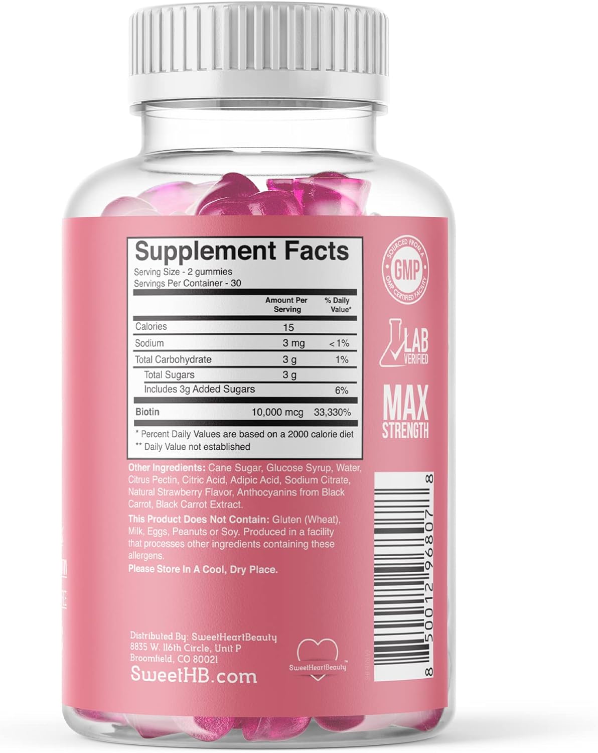 SweetHeartBeauty Biotin Gummies 10000mcg for Hair Skin Nails - Hair Vitamin - Non-GMO, Vegan Hair Growth Supplement - 60 Chewables