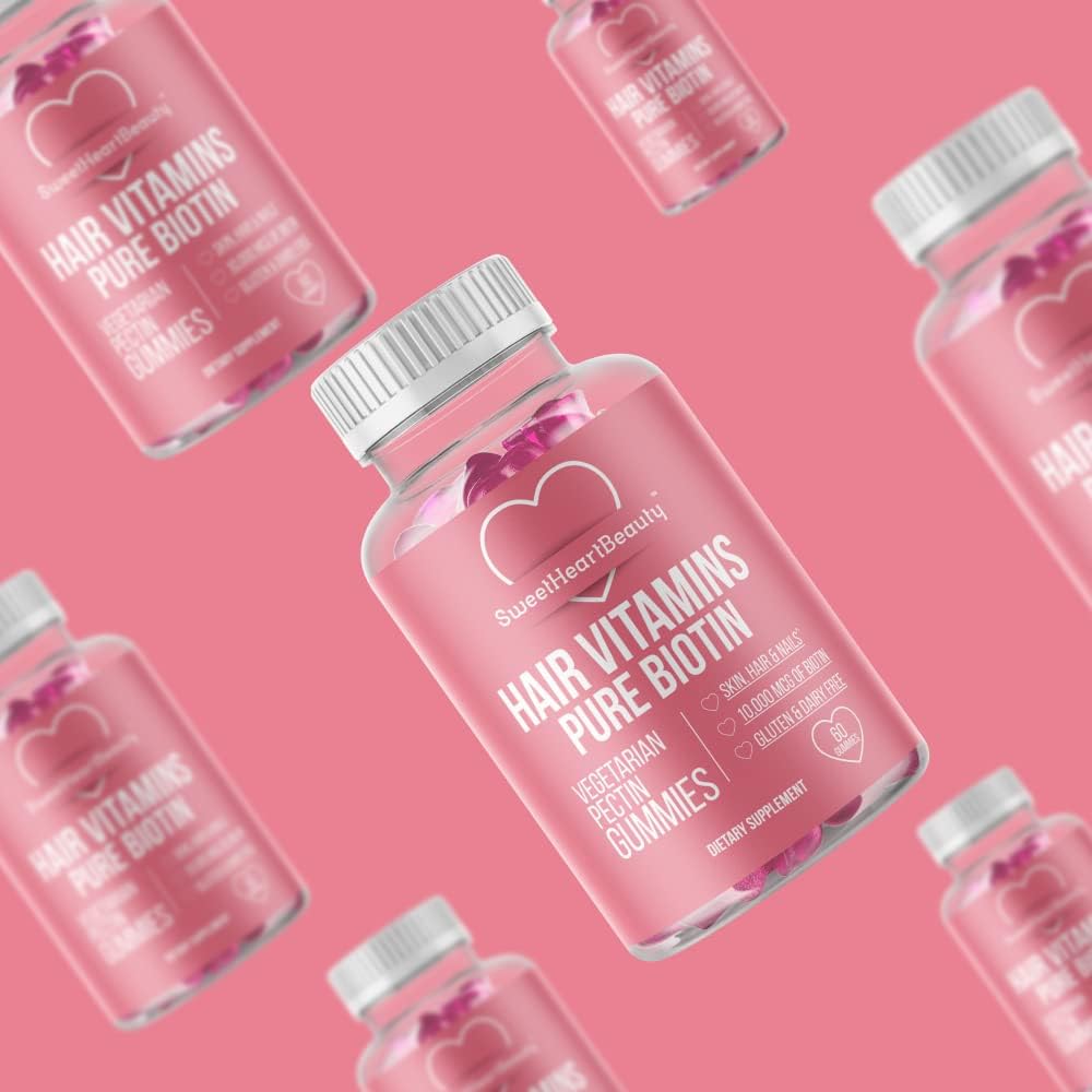 SweetHeartBeauty Biotin Gummies 10000mcg for Hair Skin Nails - Hair Vitamin - Non-GMO, Vegan Hair Growth Supplement - 60 Chewables