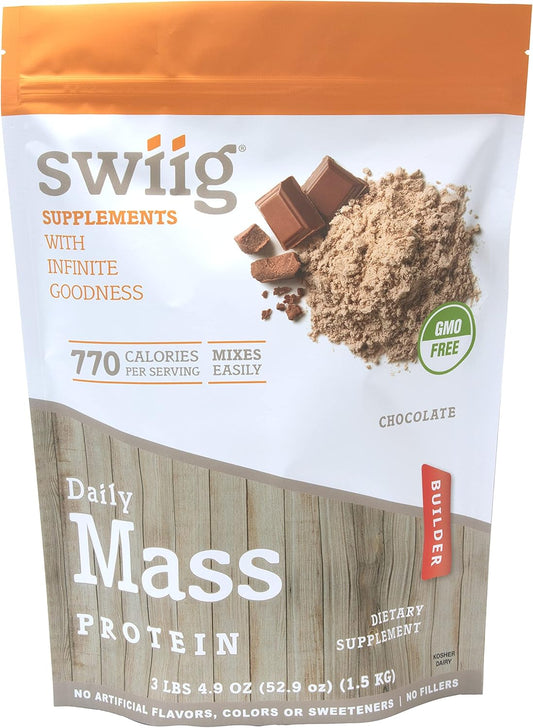 swiig Chocolate Mass Builder Protein Powder - Non-GMO, No Artificial Ingredients, No Fillers - 3.3lbs