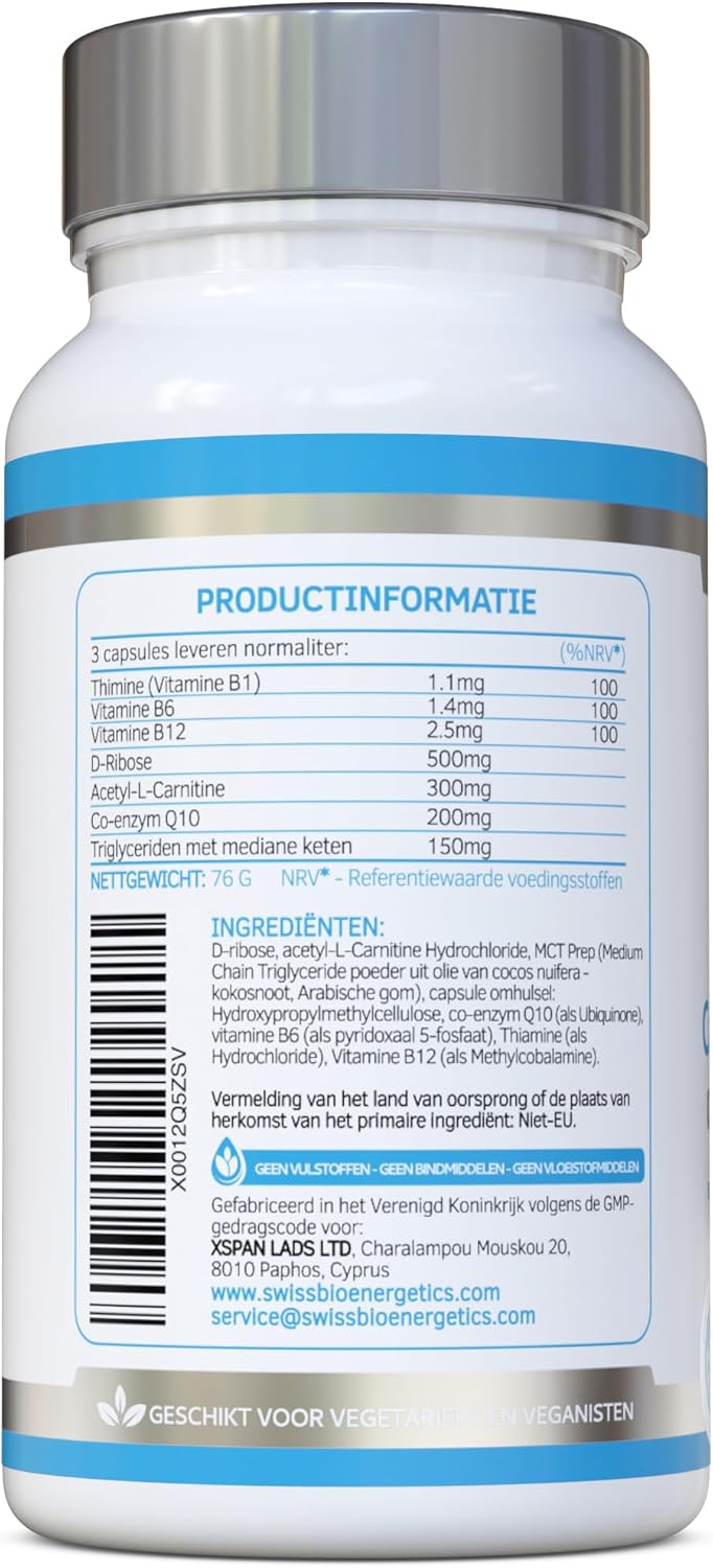 Swiss Bioenergetics CardioDefence - 90 Capsules with CoQ10, D-Ribose, Acetyl L-Carnitine, B Vitamins, MCT for Heart Health and Energy