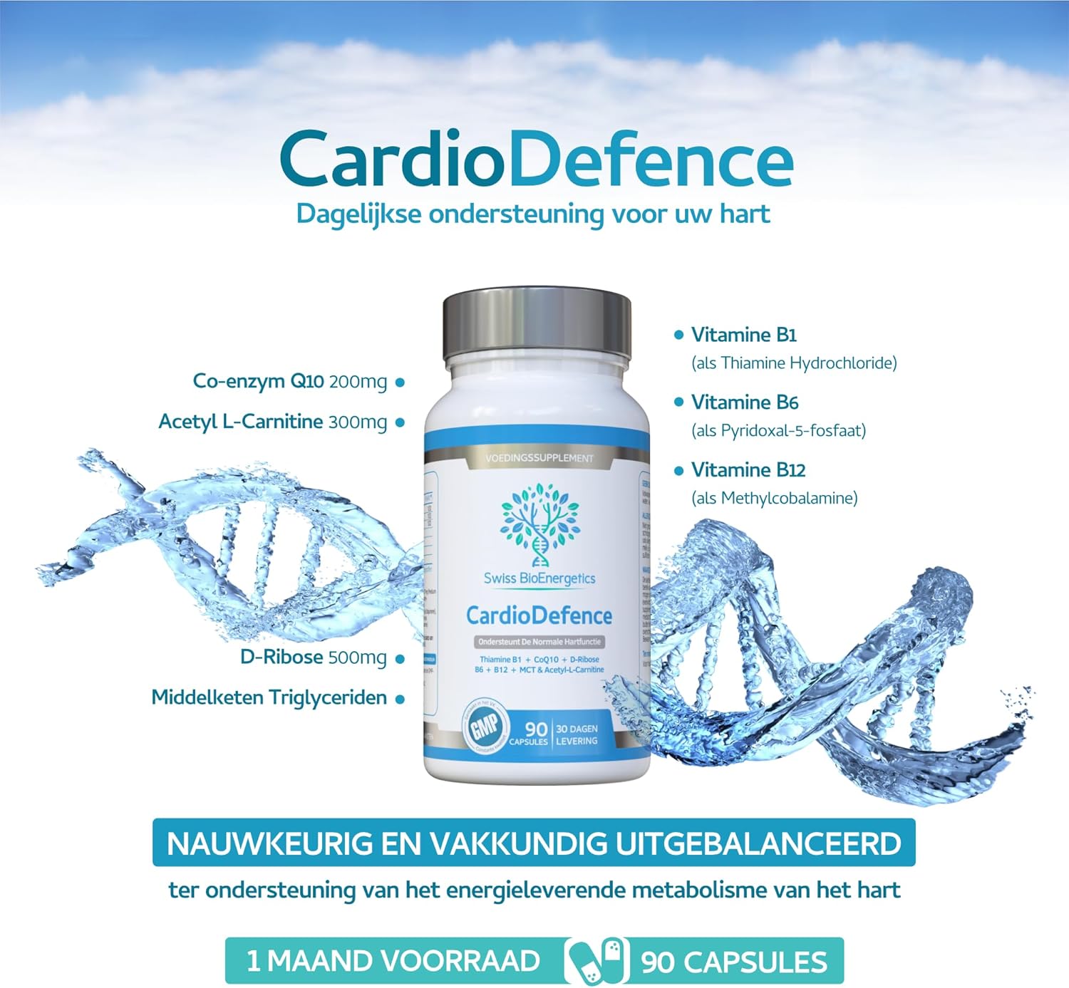 Swiss Bioenergetics CardioDefence - 90 Capsules with CoQ10, D-Ribose, Acetyl L-Carnitine, B Vitamins, MCT for Heart Health and Energy