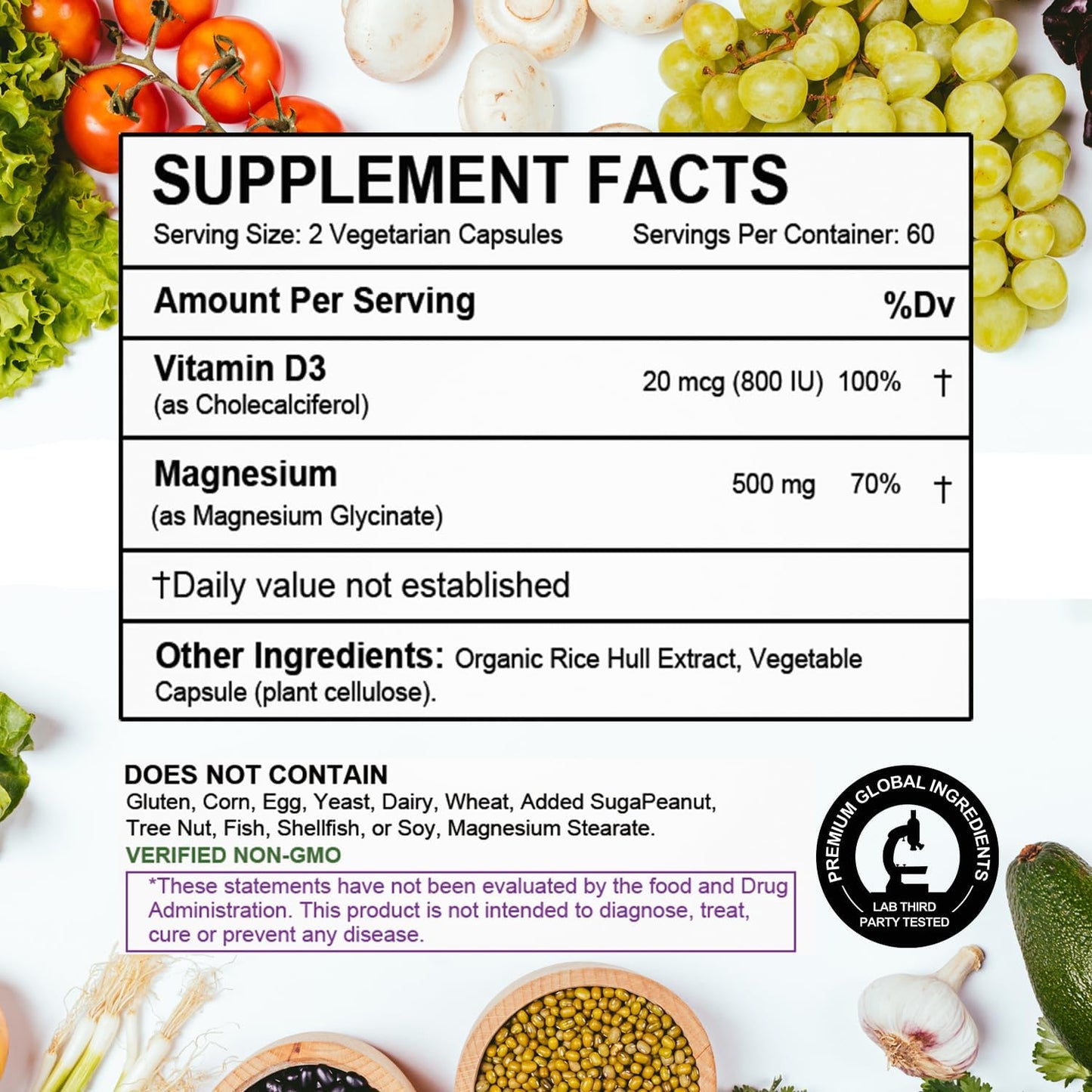 Swiss Bioenergetics Magnesium Glycinate & Vitamin D3 Capsules - Non-GMO, Gluten-Free Supplement for Nerve, Muscle, Bone, and Heart Health - 120 Vegan Capsules for 60 Days