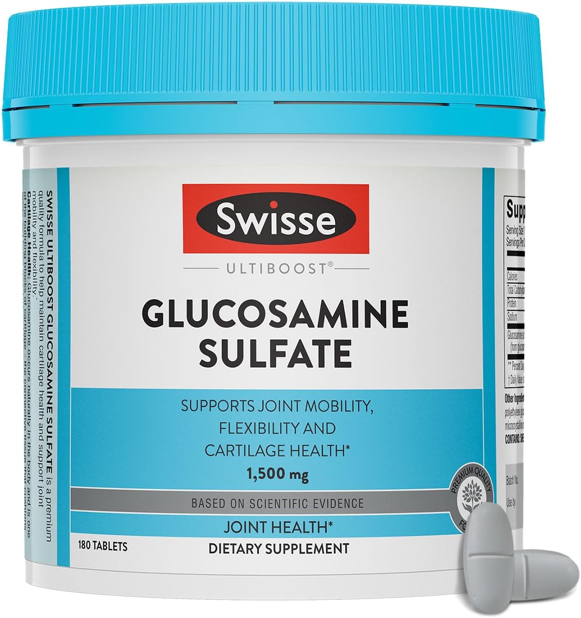 Swisse Glucosamine Sulfate Mobility Support Supplement for Women and Men - 180 Tablets - 1500mg Glucosamine - Promotes Flexibility and Joint Health