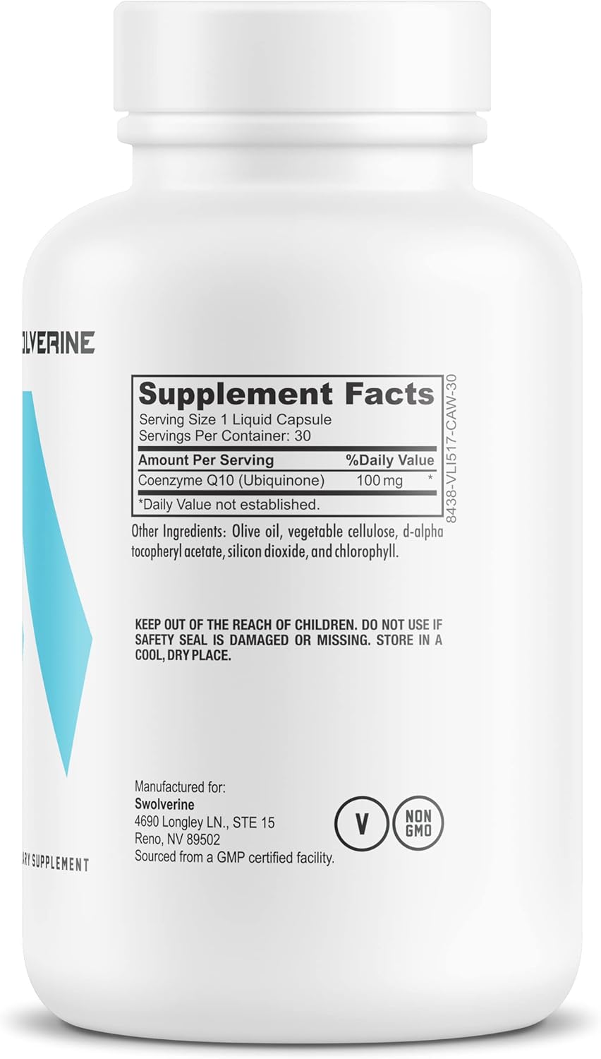 Swolverine CoQ10 Softgels 100mg - Heart Health Antioxidant, Cellular Energy Support - 30 Count, Non-GMO