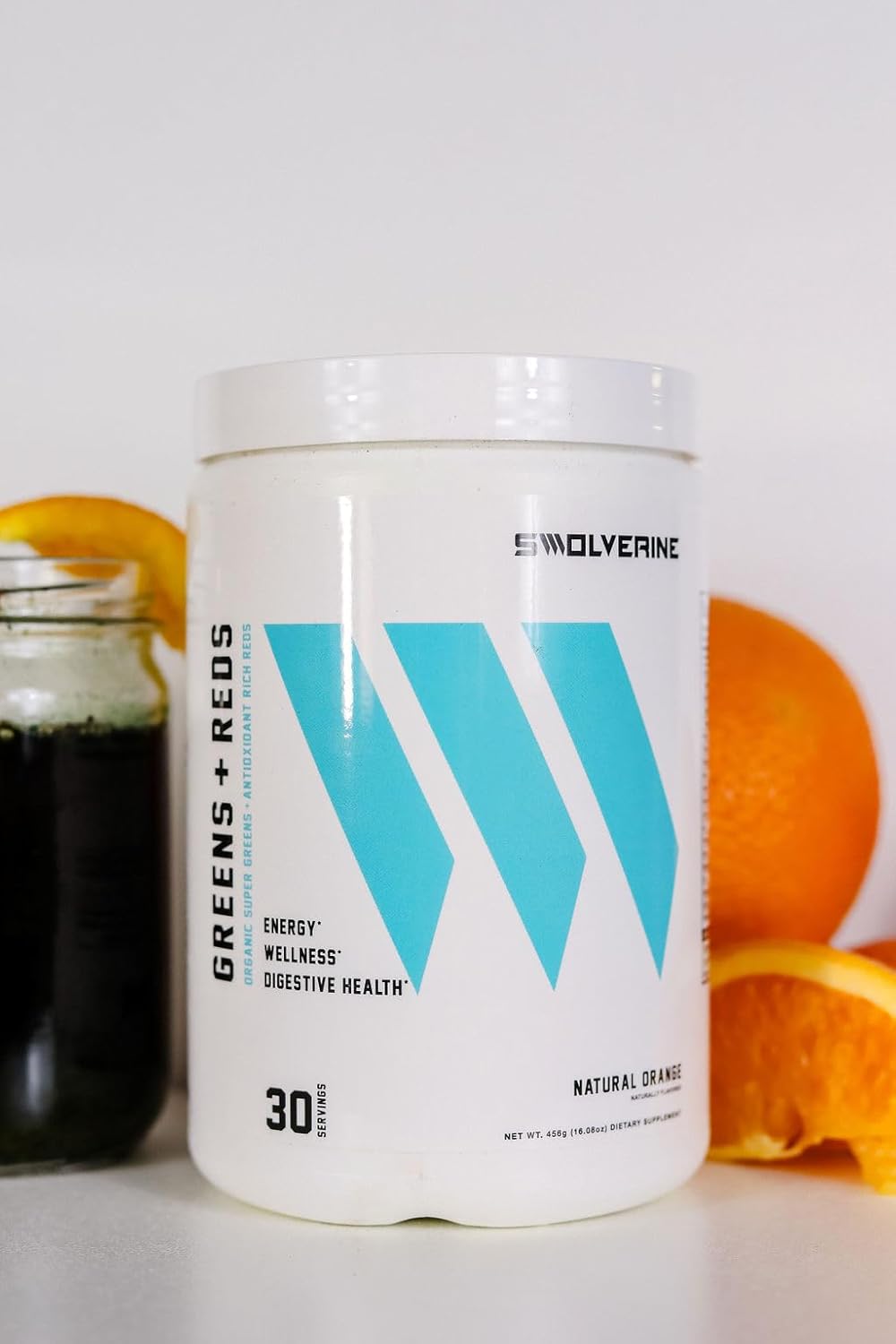 Swolverine Super Greens & Reds Powder with Spirulina, Chlorella, Wheat Grass, Pomegranate, Beet Root, Turmeric - Natural Orange Flavor (30 Servings)