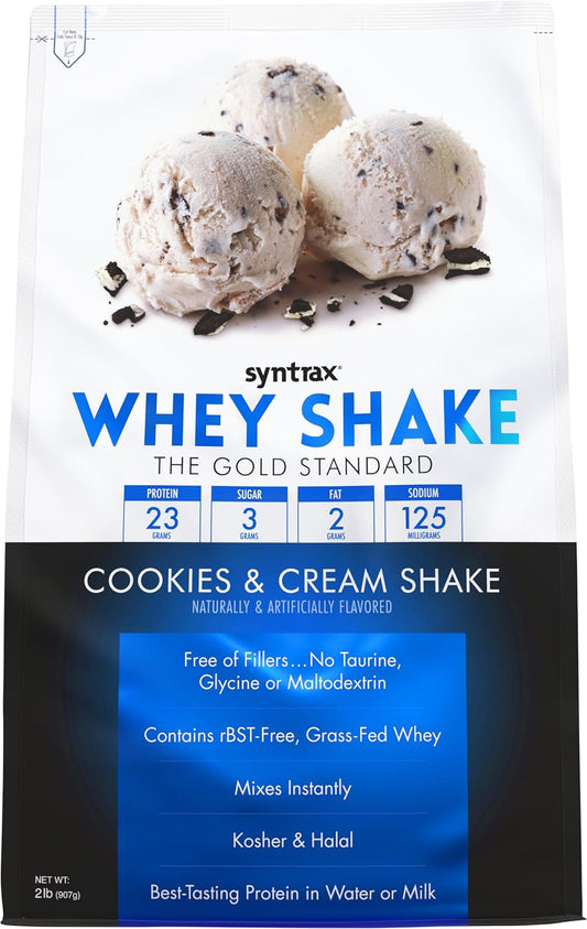 Syntrax Nutrition Cookies & Cream Whey Protein Shake Powder with Real Cookie Pieces - 2 lbs