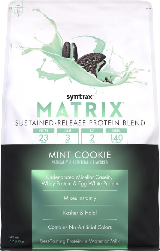 Syntrax Nutrition Matrix Mint Cookie Protein Powder, 5 lbs, Sustained-Release Blend with Real Cookie Pieces