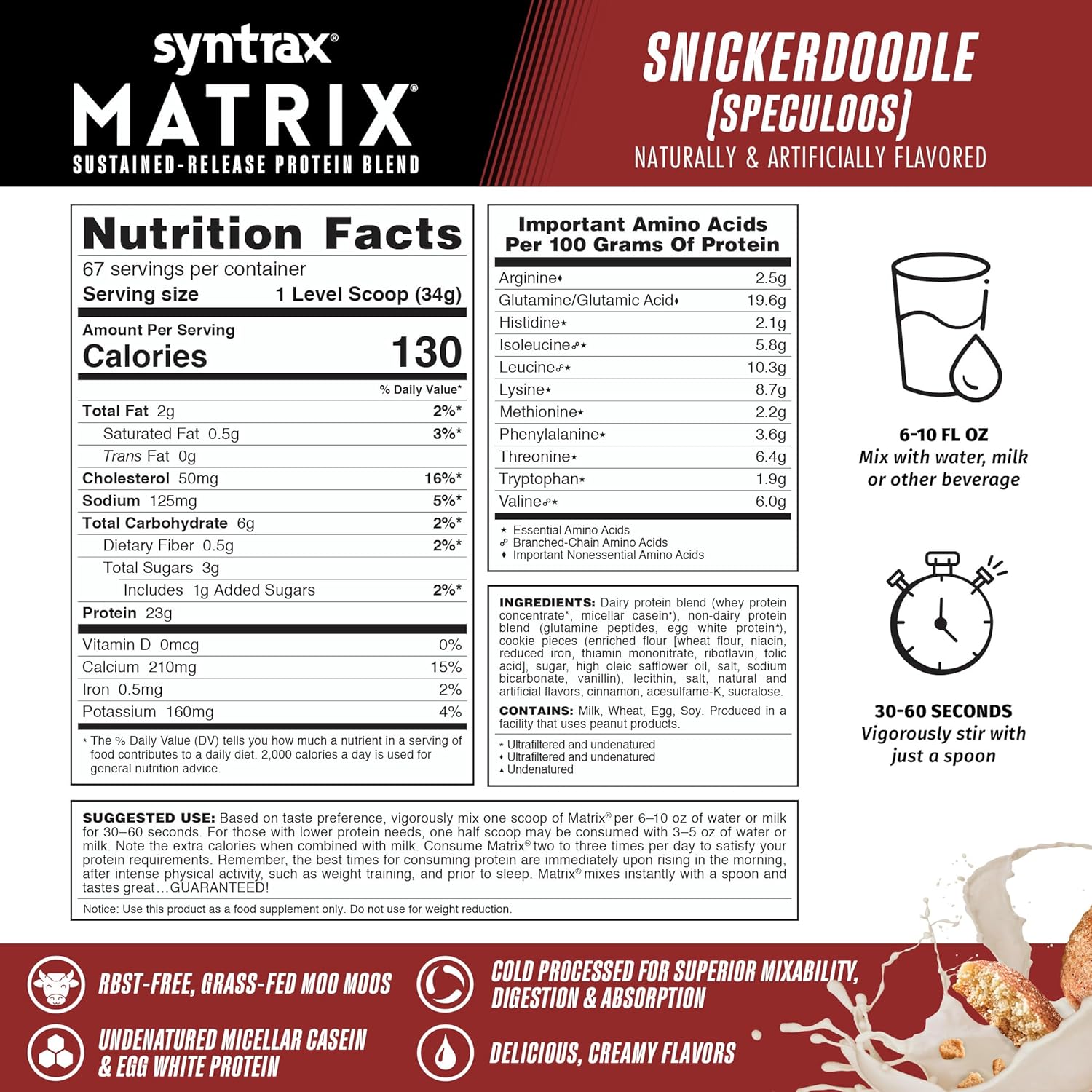 Syntrax Nutrition Matrix Protein Powder with Real Cookie Pieces, Snickerdoodle Flavor, 5 lbs, Sustained-Release Blend