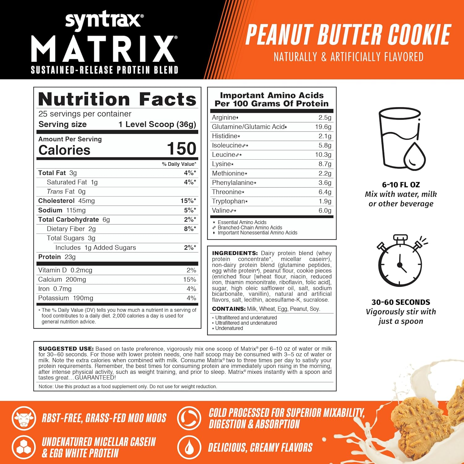 Syntrax Nutrition Matrix Protein Powder with Real Cookie Pieces, Peanut Butter Cookie Flavor, 2 lbs