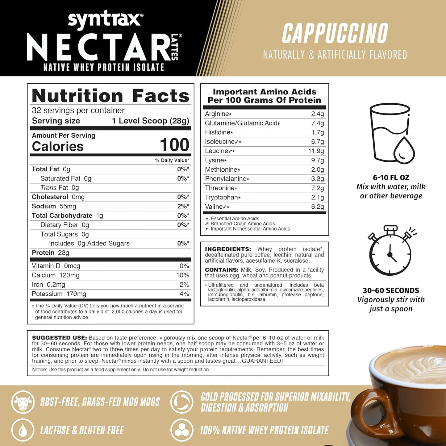 Syntrax Nutrition Nectar Latte Cappuccino 2 lbs 100% Whey Isolate Protein Powder