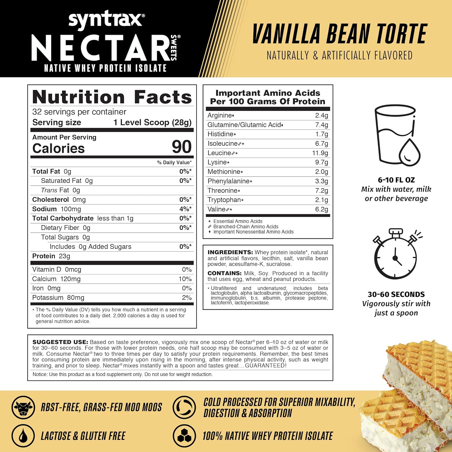 Syntrax Nutrition Nectar Sweets Vanilla Bean Torte Whey Isolate Protein Powder - 2 lbs