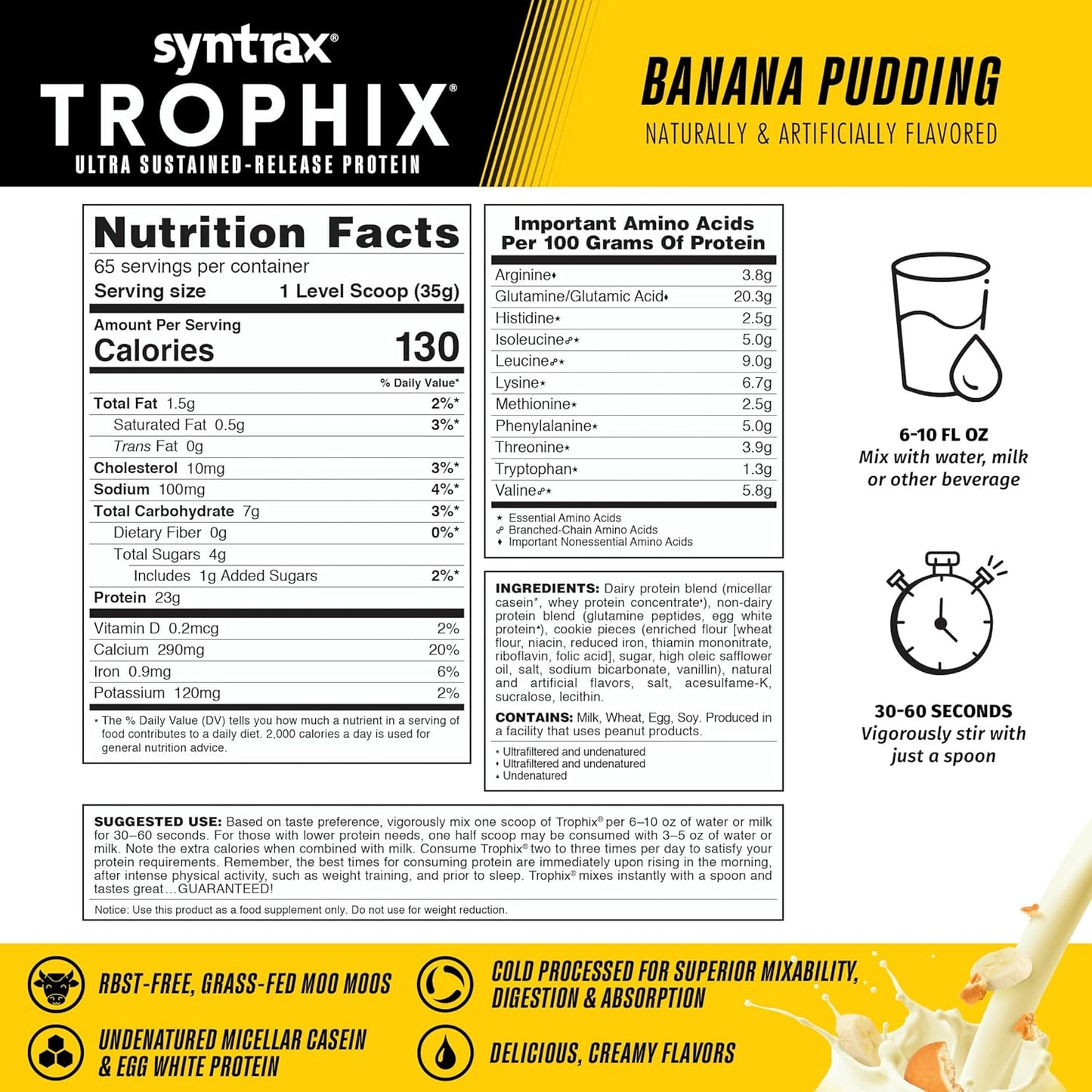Syntrax Nutrition Trophix Banana Pudding Protein Powder, 5 lbs - Ultra Sustained-Release Blend